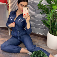 Load image into Gallery viewer, Womens Casual Jumpsuit Blue Long Pants 2019 Fashion Loose Letter Print Playsuit Plus Size Women Clothing Working Zipper Rompers