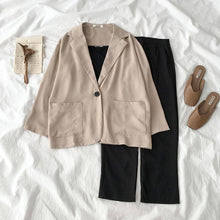 Load image into Gallery viewer, Thin selection] Fashion suit two-piece suit female 2019 summer new Korean version of the plaid thin coat + pants suit