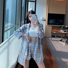 Load image into Gallery viewer, Thin selection] Fashion suit two-piece suit female 2019 summer new Korean version of the plaid thin coat + pants suit